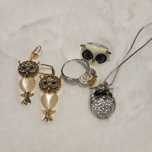 Owl Obsession Costume Jewlery Earrings, Rings & Necklace